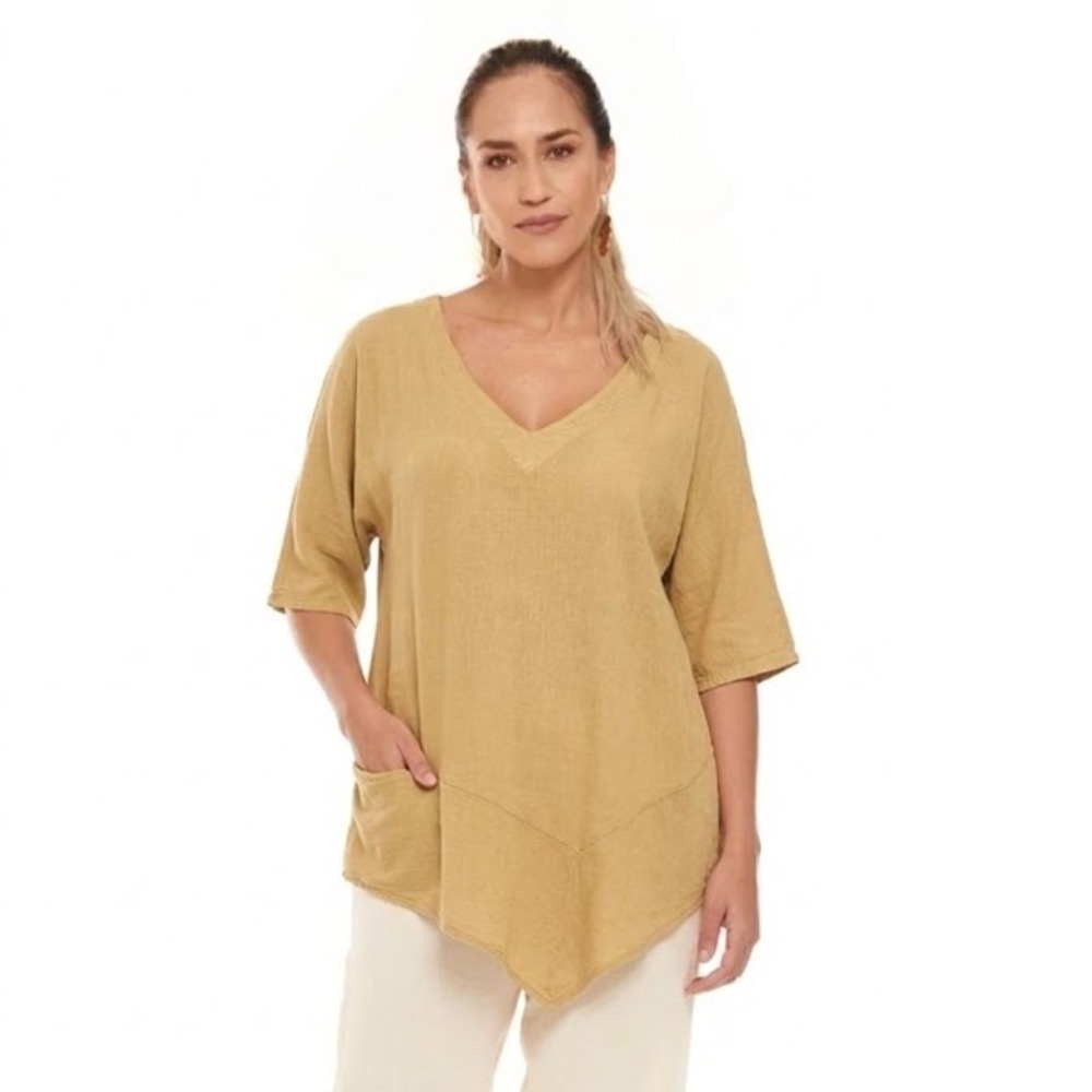 Oh My Gauze! | Bayou V-Neck Blouse Tunic Top Tan Size 3 / XXL‎
